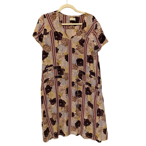 SUNO Dresses & Skirts - SUNO‎ Floral Print Silk V Neck Short Sleeve Drawstring Waist Dress Womens Size 8